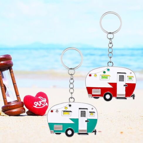 Grevosea 2 Pack Camper Keychain ، Happy RV Camper Keyring Camper Accessories for Men Womentravel Trailers Retro Camping in Saudi Arabia