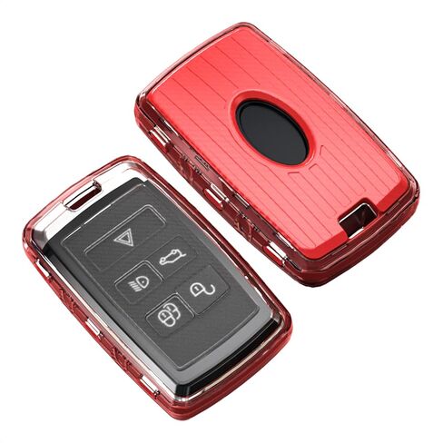 TANGSEN Key Fob Case TPU Cover Compatible with Land Rover Range Rover Sport Evoque Vogue Velar Discovery Transparent Carbon Fiber Texture 5 Button Protective Key Shell (Red) in Saudi Arabia