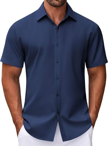 COOFANDY Mens Dress Shirts Button Down Short Sleeve Shirt Lightweight Wrinkle Free Business Casual Shirts in Saudi Arabia