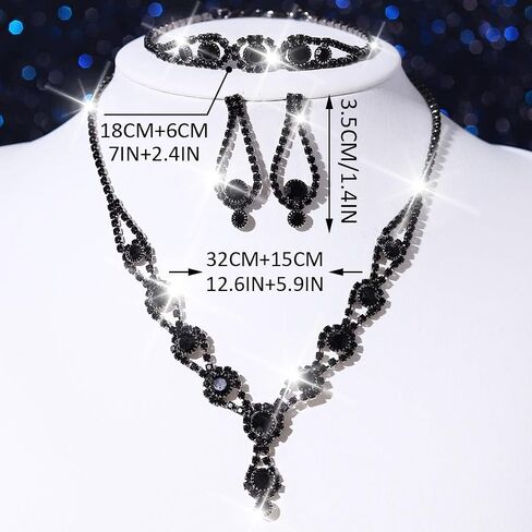 Aukmla Silver Crystal Bridal Jewelry Set Rhinestone Wedding Necklace Earrings Bracelet Sets Prom Costume Necklaces for Women and Brides in Saudi Arabia