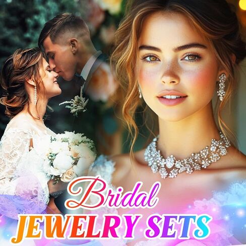 Aukmla Silver Crystal Bridal Jewelry Set Rhinestone Wedding Necklace Earrings Bracelet Sets Prom Costume Necklaces for Women and Brides in Saudi Arabia