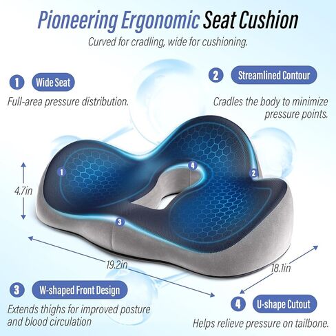 وسادة مقعد للتخفيف من الضغط-تخفيف آلام العصعص من الدرجة الطبية لخطوط النسا وعظم الذيل ، ورغوة الذاكرة على شكل W مع قاعدة غير متدنية ، ومكتب/كرسي متحرك (الأزرق البحري) in Kuwait