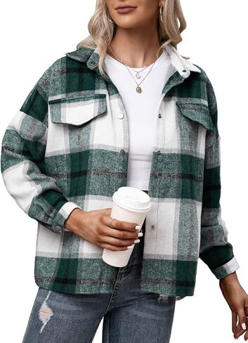 Century Star Plaid Shirts for Women Shacket Jacket Womens Button Down Shackets Long Sleeve Lapel Oversized Coats in Kuwait