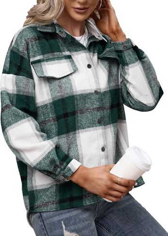 Century Star Plaid Shirts for Women Shacket Jacket Womens Button Down Shackets Long Sleeve Lapel Oversized Coats in Kuwait