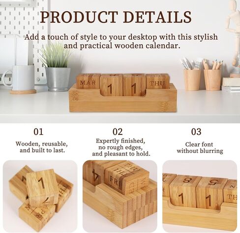 Wooden Perpetual Calendar for Office Desk Decor, Rotary Perpetual Desk Calendar, Countdown Desktop Calendar for Office School (Wood) in Kuwait