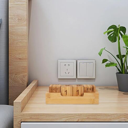 Wooden Perpetual Calendar for Office Desk Decor, Rotary Perpetual Desk Calendar, Countdown Desktop Calendar for Office School (Wood) in Kuwait