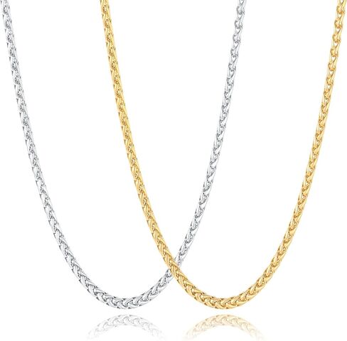 سلاسل 2 PCS للرجال ، 4 مم من الفولاذ المقاوم للصدأ الفضة النغمة الذهب أو سلسلة قلادة القمح الأسود للرجال in Kuwait