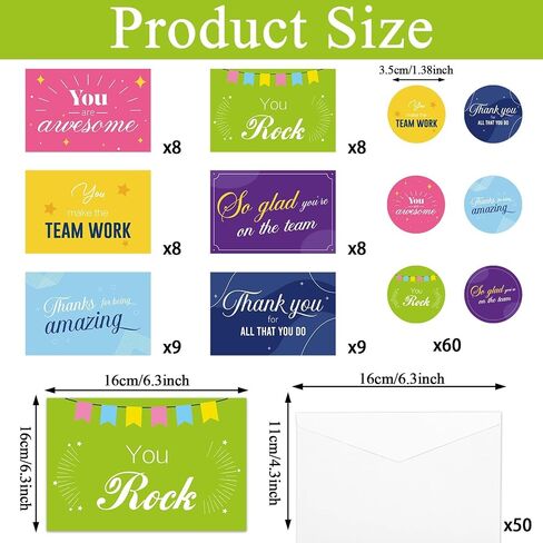 50 pack Employee Appreciation Cards with Envelopes Colorful Employee Thank You Cards Blank Inside Employee Staff Appreciation Cards Bulk for Coworkers Team Motivational Staff Thank You Cards 6x4in in Saudi Arabia