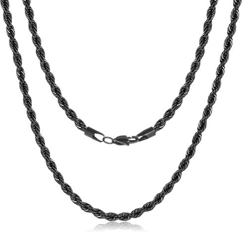 Black Chains for Men, 2.5mm 3mm 4mm 5mm Stainless Steel Rope Chain Necklace for Men and Women, Twist Mens Necklace in Kuwait