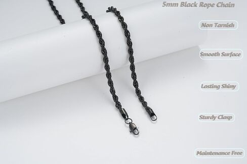 Black Chains for Men, 2.5mm 3mm 4mm 5mm Stainless Steel Rope Chain Necklace for Men and Women, Twist Mens Necklace in Kuwait
