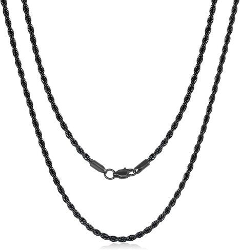 Black Chains for Men, 2.5mm 3mm 4mm 5mm Stainless Steel Rope Chain Necklace for Men and Women, Twist Mens Necklace in Kuwait