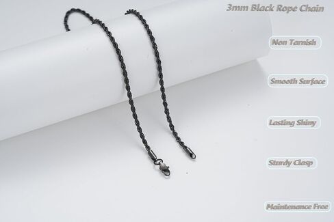 Black Chains for Men, 2.5mm 3mm 4mm 5mm Stainless Steel Rope Chain Necklace for Men and Women, Twist Mens Necklace in Kuwait