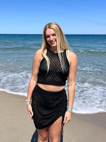 Adisputent Womens Crochet Swimsuit Cover Up 2024 Hollow Out Swim Beach Cover Ups Drawstring 2 Piece Bathing Suit Coverup in Saudi Arabia
