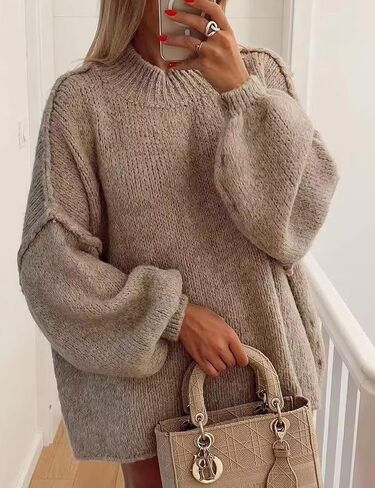 Women's Oversized Crewneck Fall Sweaters for Women 2025 Long Sleeve Fuzzy Knit Chunky Pullover Sweater in Saudi Arabia