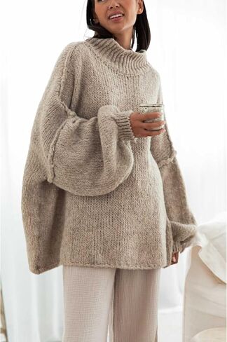 Women's Oversized Crewneck Fall Sweaters for Women 2025 Long Sleeve Fuzzy Knit Chunky Pullover Sweater in Saudi Arabia