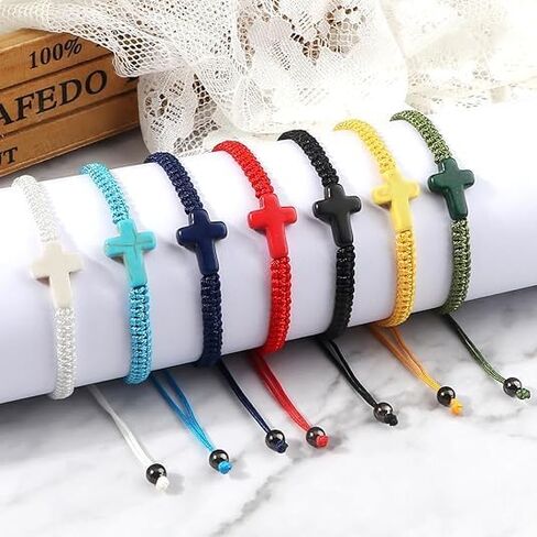 Adjustable Handmade Cross Braided Rope Bracelet for Christian Colorful Matching Couple Charm Jewelry Inspirational Religious Woven Bracelet Birthday Easter Thanksgiving Christmas Gifts in Kuwait