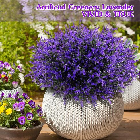 Janinka 24 Bundles Artificial Lavender Flowers False Outdoor Flowers UV Resistant Plastic Artificial Plants Fake Shrubs Bouquet Greenery Bushes for Outdoor Garden Home (Purple) in Saudi Arabia