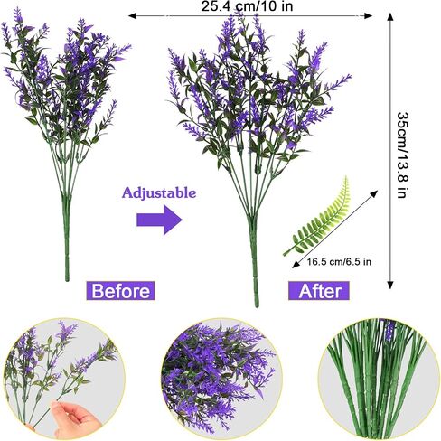 Janinka 24 Bundles Artificial Lavender Flowers False Outdoor Flowers UV Resistant Plastic Artificial Plants Fake Shrubs Bouquet Greenery Bushes for Outdoor Garden Home (Purple) in Saudi Arabia