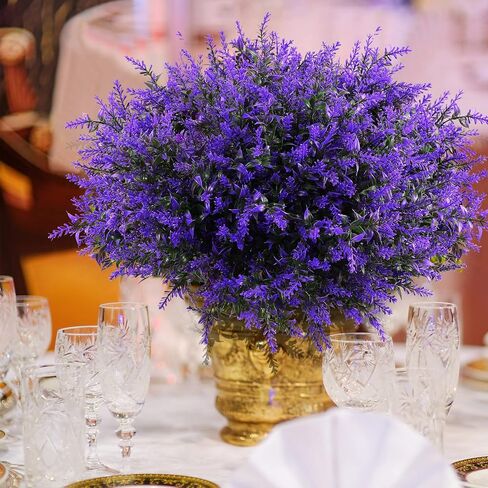 Janinka 24 Bundles Artificial Lavender Flowers False Outdoor Flowers UV Resistant Plastic Artificial Plants Fake Shrubs Bouquet Greenery Bushes for Outdoor Garden Home (Purple) in Saudi Arabia