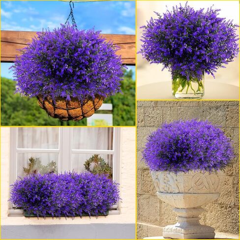 Janinka 24 Bundles Artificial Lavender Flowers False Outdoor Flowers UV Resistant Plastic Artificial Plants Fake Shrubs Bouquet Greenery Bushes for Outdoor Garden Home (Purple) in Saudi Arabia
