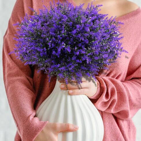 Janinka 24 Bundles Artificial Lavender Flowers False Outdoor Flowers UV Resistant Plastic Artificial Plants Fake Shrubs Bouquet Greenery Bushes for Outdoor Garden Home (Purple) in Saudi Arabia
