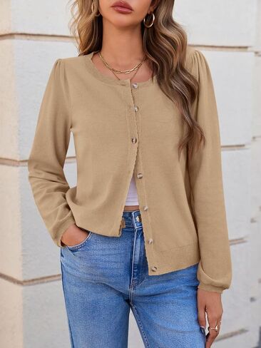 Saodimallsu Womens نفخة طويلة الأكمام سترة كارديجان سقوط الزر أسفل أسفل الوزن خفيفة الوزن طاقم القمصان سترة سترة in Kuwait