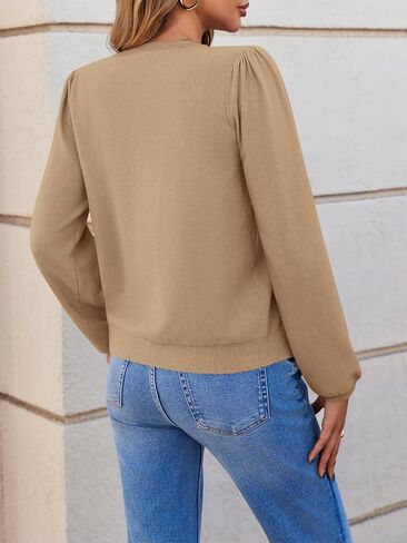 Saodimallsu Womens نفخة طويلة الأكمام سترة كارديجان سقوط الزر أسفل أسفل الوزن خفيفة الوزن طاقم القمصان سترة سترة in Kuwait