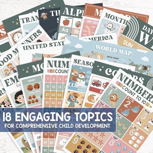 Beawart 16 Boho Groovy Eduals Posters for Preschoolers-مخططات ملصقات تعليمية مرحلة ما قبل الروضة ورياض الأطفال للأطفال الصغار 1-3-5-ديكور في المنزل والفصول الدراسية لجدران الأطفال in Kuwait