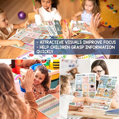 Beawart 16 Boho Groovy Eduals Posters for Preschoolers-مخططات ملصقات تعليمية مرحلة ما قبل الروضة ورياض الأطفال للأطفال الصغار 1-3-5-ديكور في المنزل والفصول الدراسية لجدران الأطفال in Kuwait