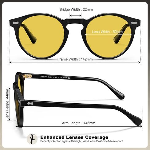 Carfia Acetate Men's Light Driving Glasses ، Retro Round Frame Light Vision ، in Kuwait
