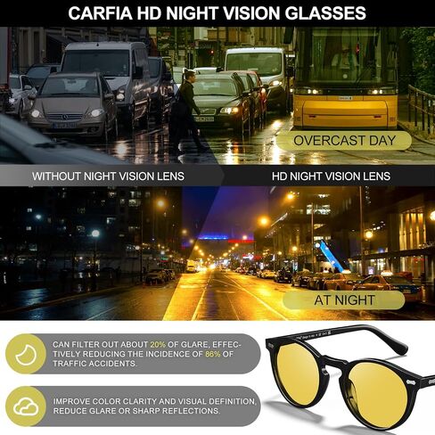 Carfia Acetate Men's Light Driving Glasses ، Retro Round Frame Light Vision ، in Kuwait