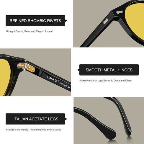 Carfia Acetate Men's Light Driving Glasses ، Retro Round Frame Light Vision ، in Kuwait