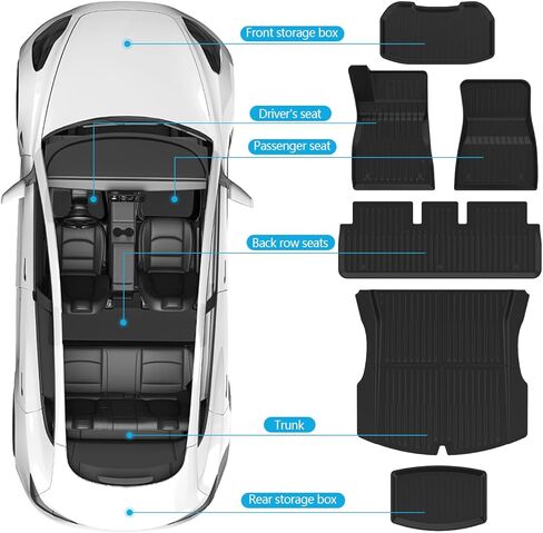 2025 Floor Mats for Tesla Model 3 2024 Accessories 6 Piece All-Weather Accessory Set with Cargo Liner and Truck Storage Mat fit for Daily Commutes, Road Trips (Model 3 Highland 2024+) in Kuwait