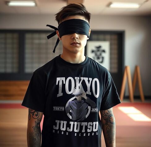 BioWorld Jujutsu Kaisen Tokyo High School Gojo البالغين الأسود الأكمام القصيرة in Kuwait