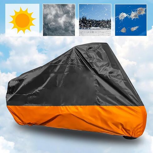 Motorcycle Cover XXXL Waterproof for Harley for Ultra Classic Davidson, Large Cover for Street Glide for Electra for Touring FLHTCU for Road King for GL for Honda for Goldwing Outdoor Weather (Orange) in Saudi Arabia