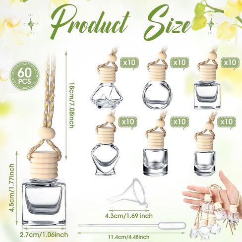 inbagi 60 pcs 8ml Car Qualice Oil Diffuser Hanging Bottle Car Air Trantenener Bottle Valies Varey Glass Vials with Cap Cap Perfum in Saudi Arabia