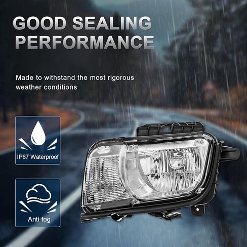 Pair Headlights Assembly Front Lamp Compatible with 2010 2011 2012 2013 Chevy Camaro Black Housing/Clear Lens/Clear Reflector in Kuwait