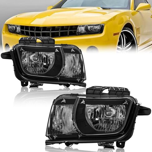 Pair Headlights Assembly Front Lamp Compatible with 2010 2011 2012 2013 Chevy Camaro Black Housing/Clear Lens/Clear Reflector in Kuwait