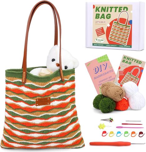 Pnytty Crochet Bag Kit for Beginners Adult Kit, Crochet Starter Kits- Shoulder Bag with Step-by-Step Video Tutorials, Yarn, Hook for Crafting Gift in Kuwait