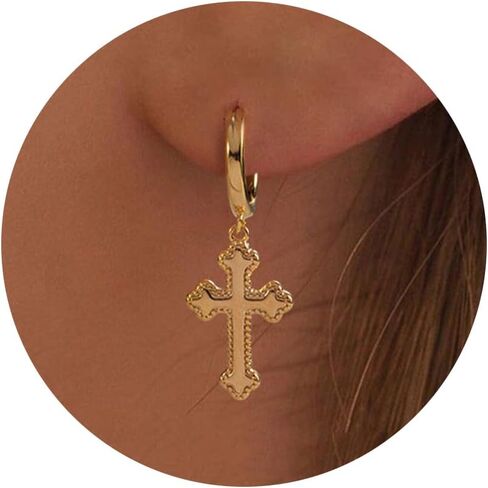 Huggie Earrings-14K Gold Pleated Bee Moon Star Leaf Cross Starfish Snakle Heart Shell Drop Huggie Hoop أقراط للنساء in Kuwait