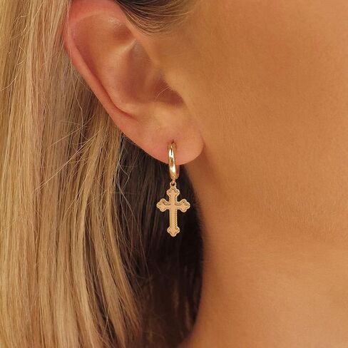 Huggie Earrings-14K Gold Pleated Bee Moon Star Leaf Cross Starfish Snakle Heart Shell Drop Huggie Hoop أقراط للنساء in Kuwait