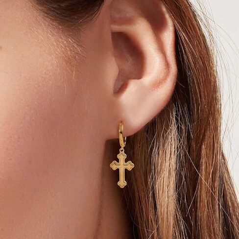 Huggie Earrings-14K Gold Pleated Bee Moon Star Leaf Cross Starfish Snakle Heart Shell Drop Huggie Hoop أقراط للنساء in Kuwait
