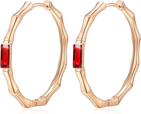 EVEVIC Austrian Crystal Lightweight Bamboo Gold Hoop Earrings for Women 14K Rose Gold Plated Hypoallergenic Earring Jewelry Gift in Saudi Arabia