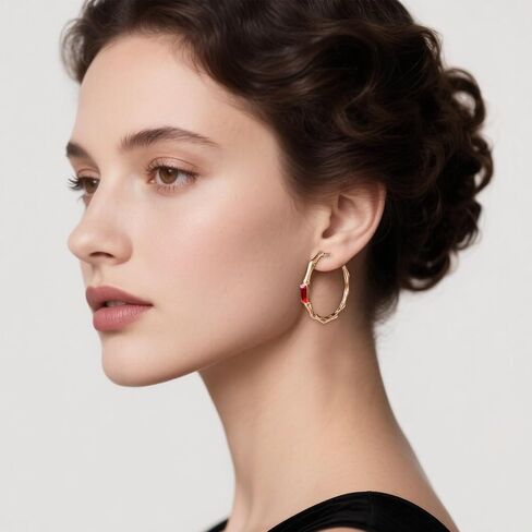 EVEVIC Austrian Crystal Lightweight Bamboo Gold Hoop Earrings for Women 14K Rose Gold Plated Hypoallergenic Earring Jewelry Gift in Saudi Arabia
