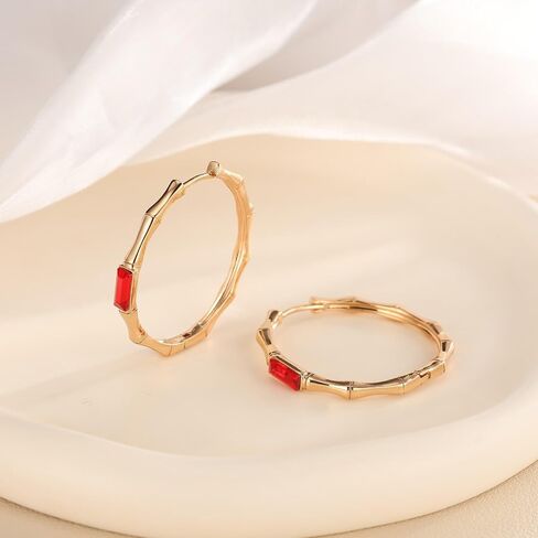 EVEVIC Austrian Crystal Lightweight Bamboo Gold Hoop Earrings for Women 14K Rose Gold Plated Hypoallergenic Earring Jewelry Gift in Saudi Arabia