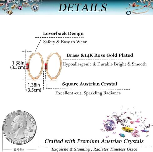 EVEVIC Austrian Crystal Lightweight Bamboo Gold Hoop Earrings for Women 14K Rose Gold Plated Hypoallergenic Earring Jewelry Gift in Saudi Arabia