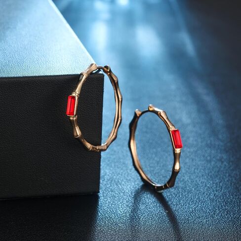 EVEVIC Austrian Crystal Lightweight Bamboo Gold Hoop Earrings for Women 14K Rose Gold Plated Hypoallergenic Earring Jewelry Gift in Saudi Arabia