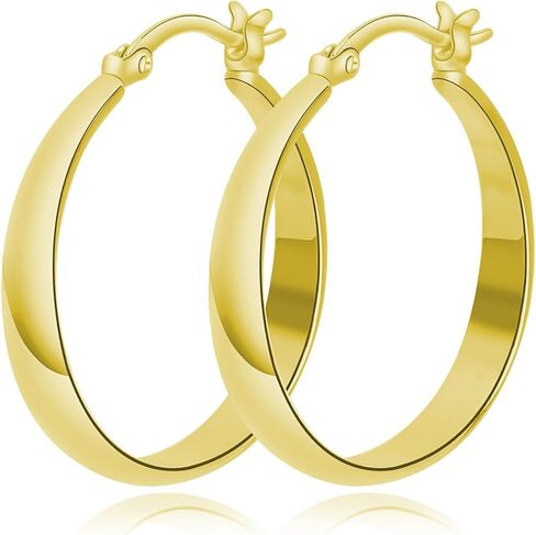 14K Gold Hoop Earrings for Women Classic Shiny Hoops Earring, Hypoallergenic Lightweight Gold Earrings 30MM in Kuwait