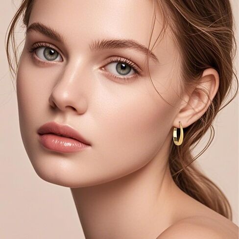 14K Gold Hoop Earrings for Women Classic Shiny Hoops Earring, Hypoallergenic Lightweight Gold Earrings 30MM in Kuwait