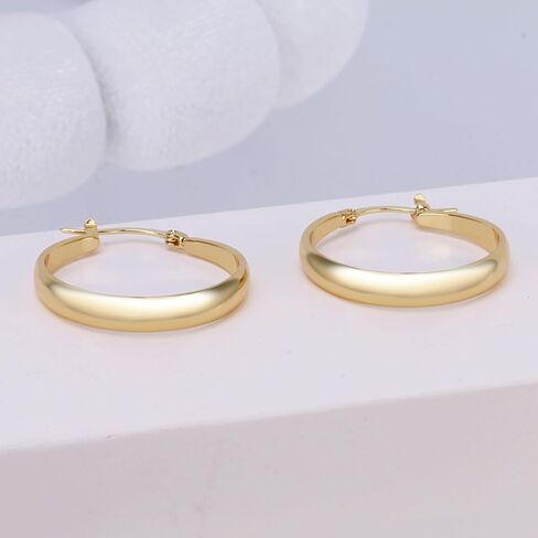14K Gold Hoop Earrings for Women Classic Shiny Hoops Earring, Hypoallergenic Lightweight Gold Earrings 30MM in Kuwait